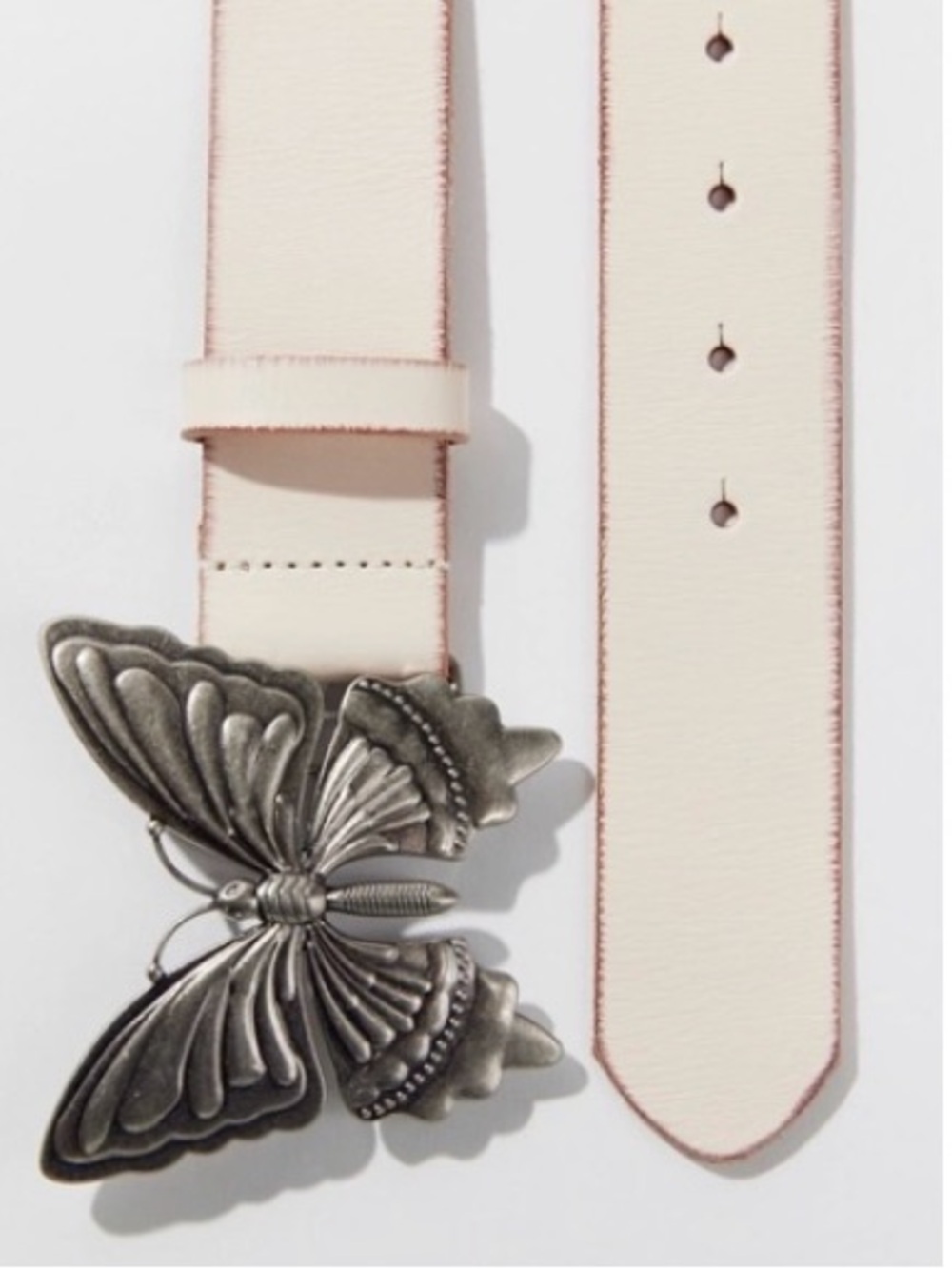 Women's Cream Leather Belt with Silver Butterfly Buckle